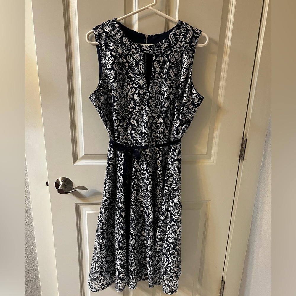Danny & Nicole Elegant Black and White Floral Midi Dress